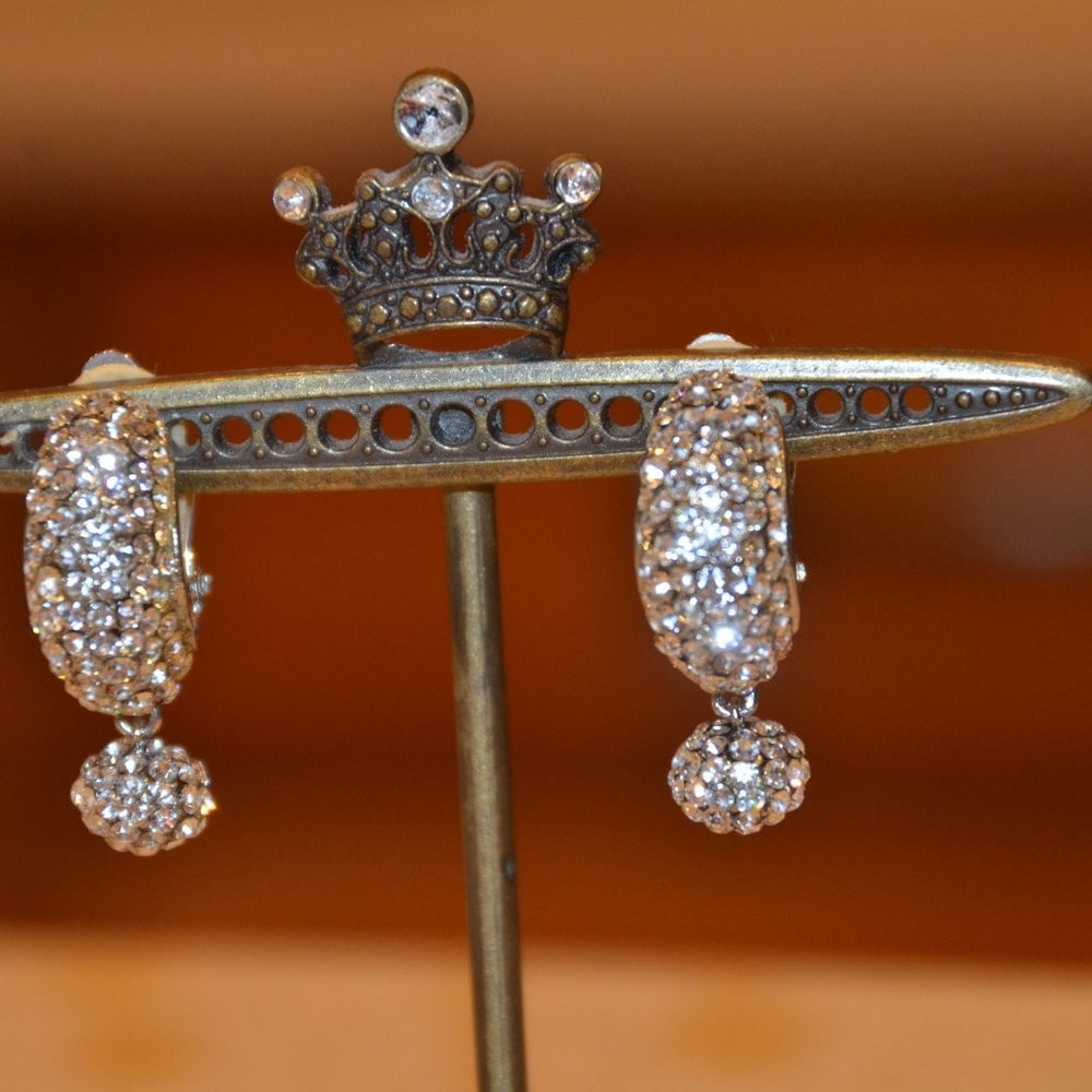 STATEMENT SIMAN TU CRYSTAL HOLIDAY NEW YEAR DISCO BALL DROP EVENING EARRINGS